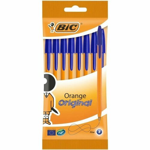 Набор ручек шариковых 8 штук BIC 'Orange Fine', синие, тонкое письмо, оранжевый корпус