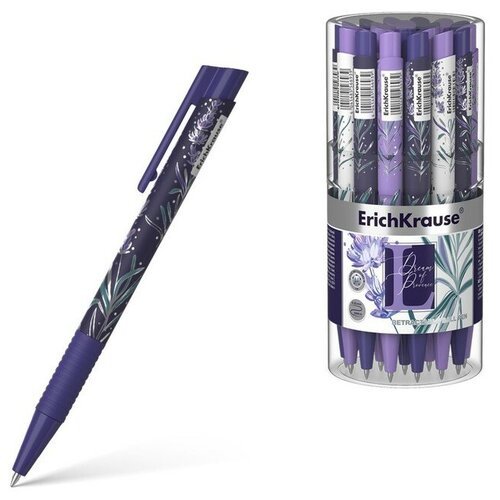 Ручка шариковая автоматическая ErichKrause Lavender Matic&Grip, резиновый упор, узел 0.7 мм, чернила синие, длина линии письма 1 200 метров, микс