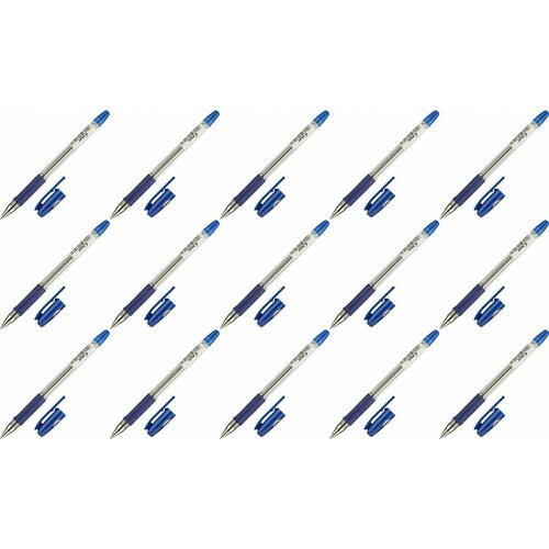 Pilot Ручка шариковая BPS синий, 0,5 мм, прозрачный, круглый корпус, грип, 15 шт