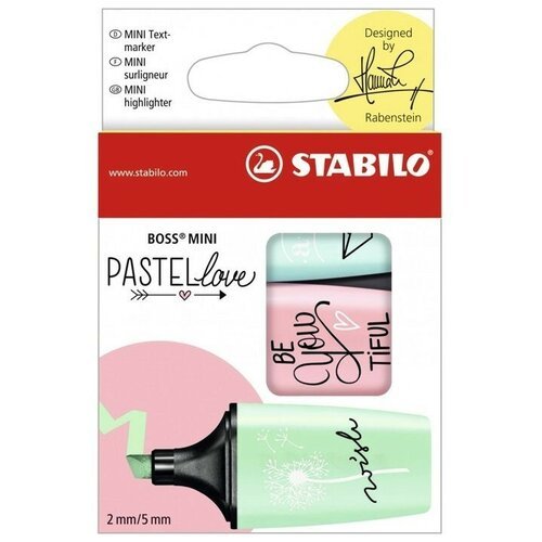 Stabilo Набор маркеров-выделителей 'Boss Mini Pastellove', 3 цвета, мятный, розовый, бирюзовый