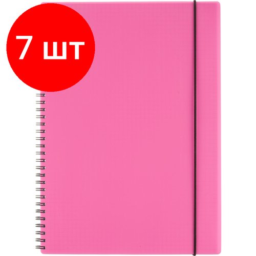 Комплект 7 штук, Бизнес-тетрадь Тетрадь Attache Neon А4 96л кл. спираль, обл. пластик, розовый