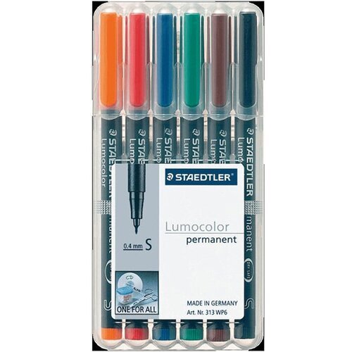 Набор маркеров перманентных универсальных Staedtler Lumocolor, B, 6 цветов, пластиковый пенал 6 цветов