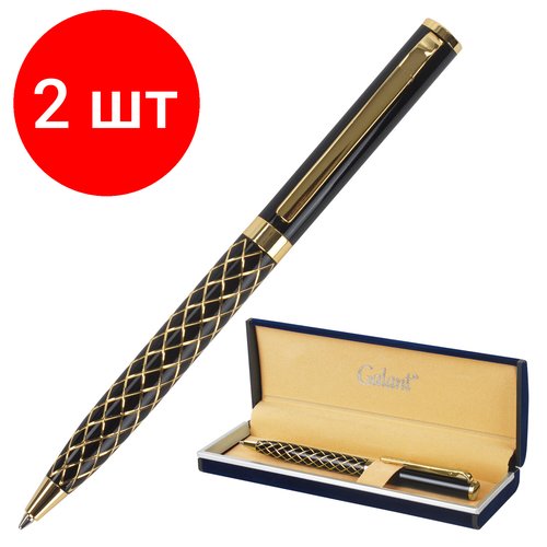 Комплект 2 шт, Ручка подарочная шариковая GALANT 'Klondike', корпус черный с золотистым, золотистые детали, пишущий узел 0.7 мм, синяя, 141357