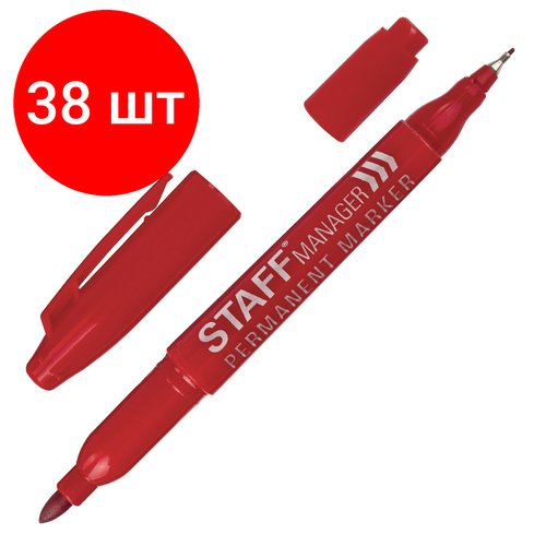 Комплект 38 шт, Маркер перманентный двусторонний STAFF 'Manager', красный, наконечники 0.8 мм/2.2 мм, 151627
