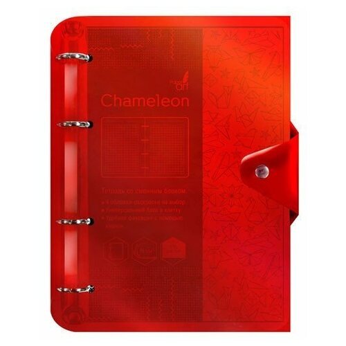 Тетрадь (студ, офис) Paper Art Chameleon. Красный (прозрачный пластик) (А5,120л,70г/м2, кольца)