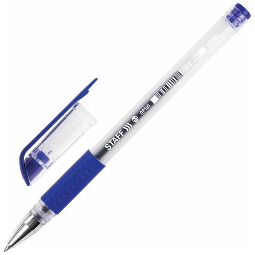 Ручка гелевая с грипом STAFF 'EVERYDAY' GP-191, синяя, корпус прозрачный, узел 0,5 мм, линия письма 0,35 мм, 141822 В комплекте: 12шт.