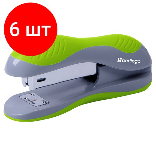 Комплект 6 шт, Степлер №24/6, 26/6 Berlingo 'Office Soft' до 25л, пластиковый корпус, зеленый