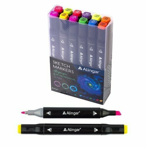 Набор маркеров для скетчинга Alingar AL7493, основные+флюоресцентные, 12 шт.