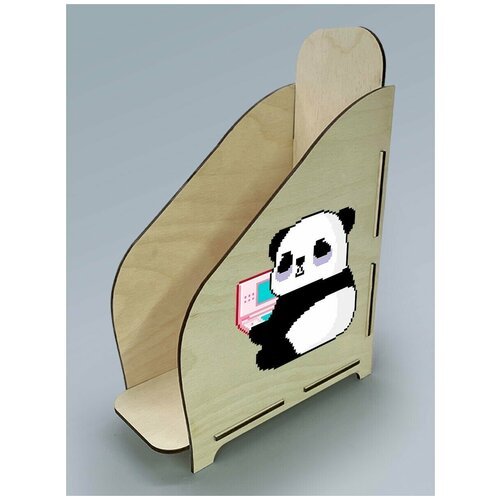 Органайзер лоток, подставка для бумаги, документов деревянная с цветным принтом 1 отделение животные милота панда - 92