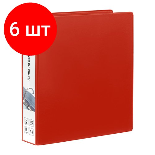 Комплект 6 шт, Папка на 4 кольцах OfficeSpace, панорама, А4, 65мм, ПВХ, красная