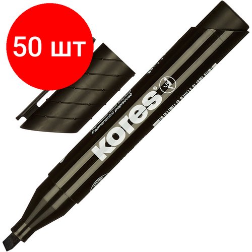 Комплект 50 штук, Маркер перманентный KORES чёрный 3-5 мм скошенный наконечник 20950