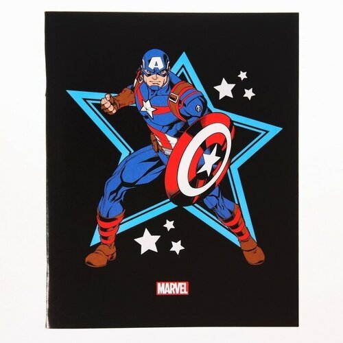Тетрадь 48 листов в клетку, картонная обложка 'Капитан Америка', Мстители