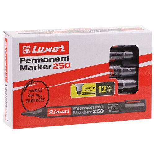 Luxor набор перманентных маркеров 250, 12 шт., черный, черный, 12 шт.