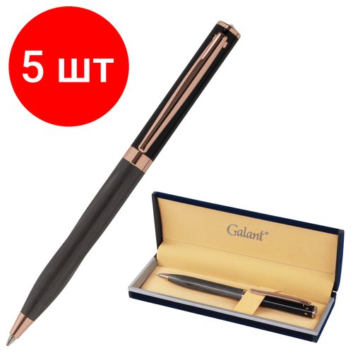 Комплект 5 шт, Ручка подарочная шариковая GALANT 'FACTURA', корпус черный/оружейный металл, детали розовое золото, узел 0.7 мм, синяя, 143513