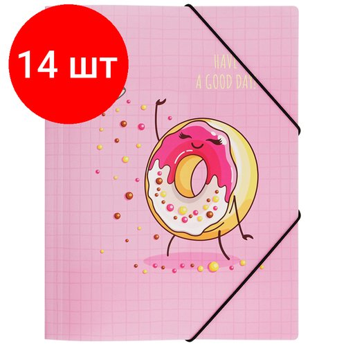 Комплект 14 шт, Папка на резинке MESHU 'Donuts life' А4, 500мкм