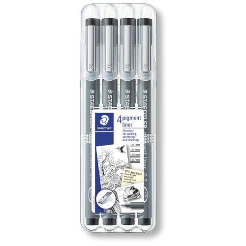 Ручки капиллярные Staedtler Pigment Liner, 4 штуки, цвет черный