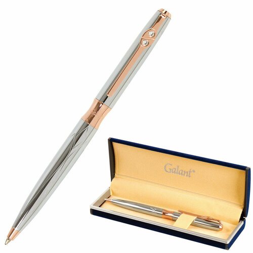 Ручка подарочная шариковая GALANT 'NUANCE SILVER', корпус серебристый, детали розовое золото, узел 0,7 мм, синяя, 143520, 1 шт