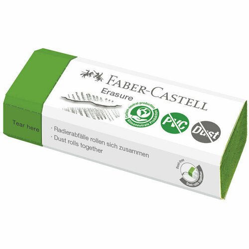 Ластик Faber-Castell 'Erasure' PVC-Free & Dust-Free, прямоугольный, картонный футляр, 63*22*13мм, светло-зеленый, 333397