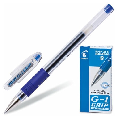 Ручка гелевая с грипом PILOT 'G-1 Grip', синяя, корпус прозрачный, узел 0,5 мм, линия письма 0,3 мм, BLGP-G1-5, 2 шт.