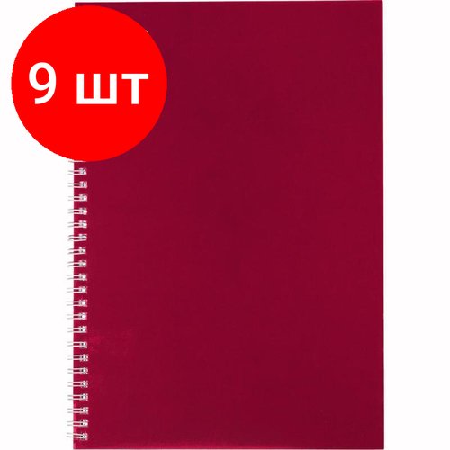 Комплект 9 штук, Бизнес-тетрадь А4 80л ATTACHE, спираль, бордо, блок 60г, обложка 215г