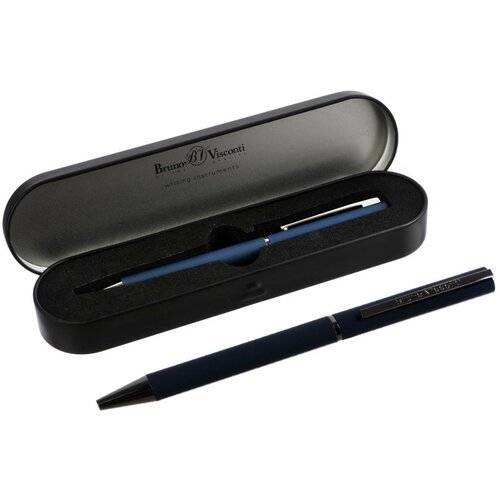 Ручка шариковая поворотная, 1.0 мм, Bruno Visconti Bergamo, стержень синий, синий металлический корпус, в металлическом футляре