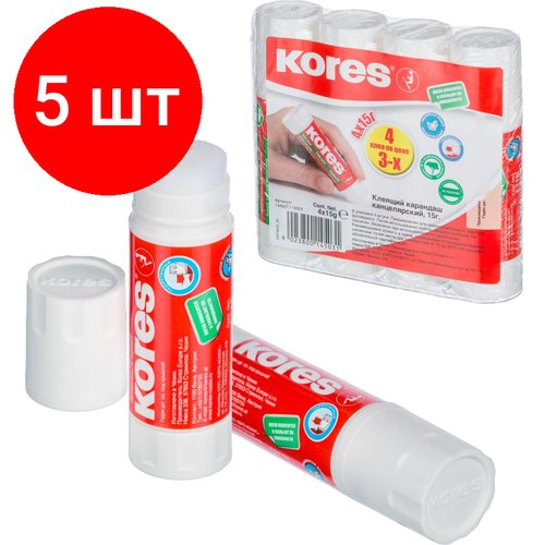Комплект 5 упаковок, Клей-карандаш 15г KORES (4 по цене 3) 14503