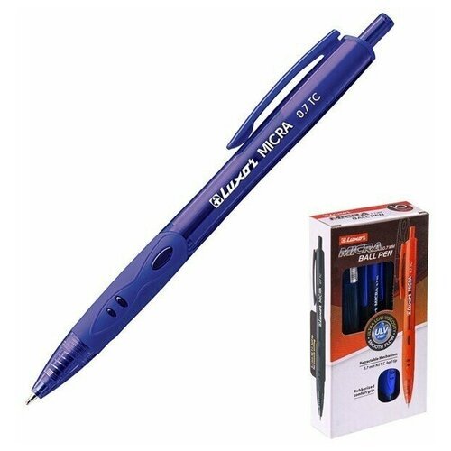 Ручка шариковая автомат Luxor Micra синяя, 0,7мм, грип, корпус синий 1782, 12 шт.