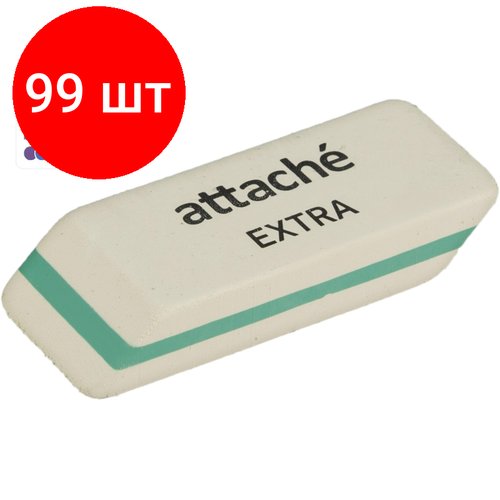 Комплект 99 штук, Ластик скошенный Attache Extra, нат. каучук, 50x19x8мм, ассорти