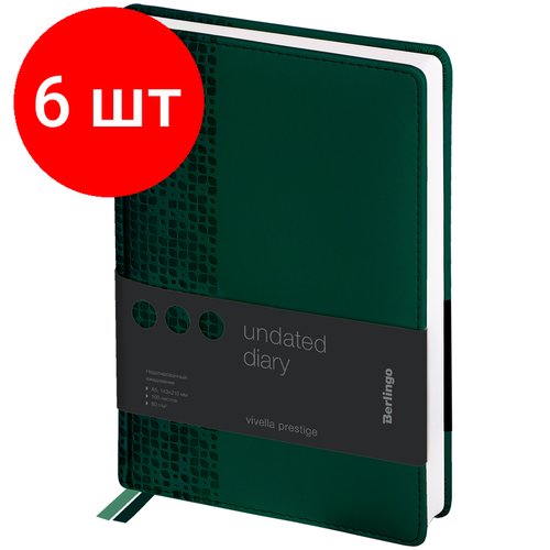 Комплект 6 шт, Ежедневник недатированный, А5, 160л, кожзам, Berlingo 'Vivella Prestige', зеленый