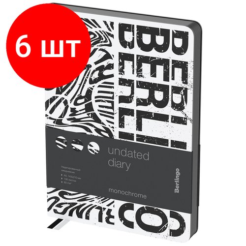 Комплект 6 шт, Ежедневник недатированный, А5, 136л, кожзам, Berlingo 'Monochrome', черный срез, с рисунком