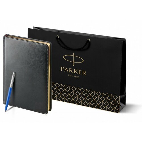 Подарочный набор: Шариковая ручка Parker Jotter ORIGINALS BLUE CT, стержень: Mblue и Ежедневник черный недатированный