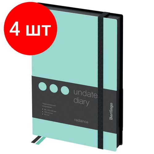 Комплект 4 шт, Ежедневник недатированный, В6, 136л, кожзам, Berlingo 'Instinct', черный/мятный, с резинкой