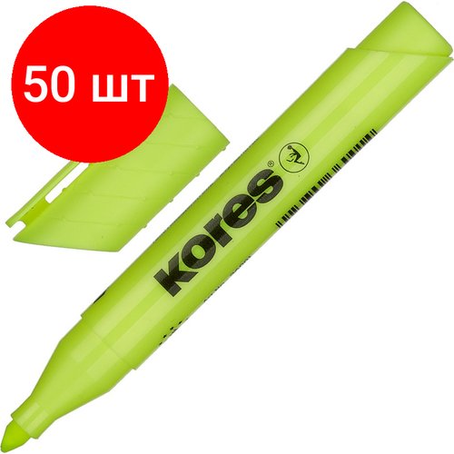 Комплект 50 штук, Маркер текстовыделитель KORES 1-5 мм желтый 36001