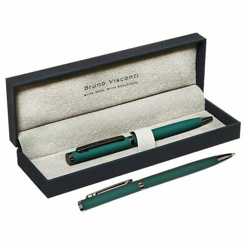 Ручка шариковая поворотная, 1.0 мм, BrunoVisconti FIRENZE, стержень синий, металлический корпус Soft Touch зелёный, в футляре
