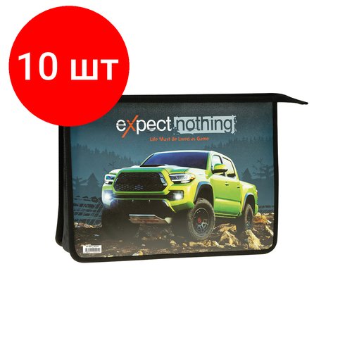 Комплект 10 шт, Папка для тетрадей 2 отделения А4 ArtSpace 'Off Road', пластик, на молнии