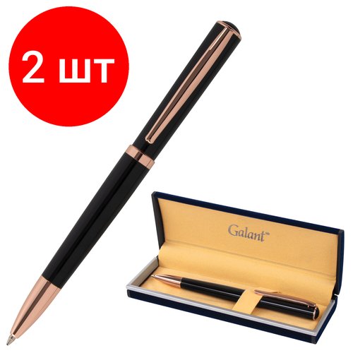 Комплект 2 шт, Ручка подарочная шариковая GALANT 'PUNCTUM BLACK', корпус черный, детали розовое золото, узел 0.7 мм, синяя, 143514