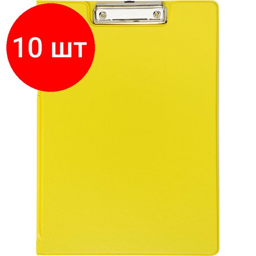 Комплект 10 штук, Папка-планшет с зажимом и крышкой Attache Bright colours A4 желтый