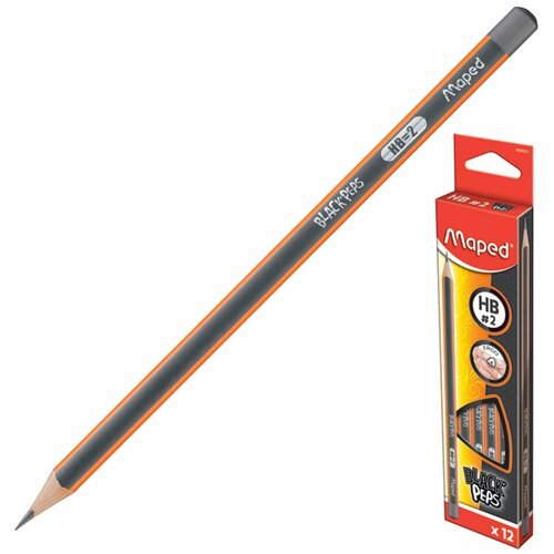 Набор карандашей чернографитных MAPED (Франция), 12 шт, 'Black Pep's', НВ, трехгранные, без резинки, 850021 упаковка 2 шт.