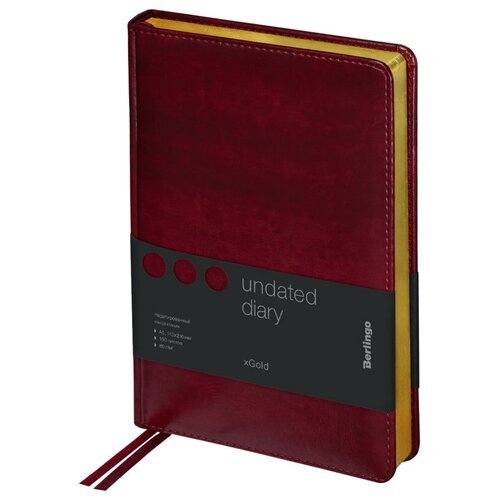 Ежедневник Berlingo xGold недатированный, искусственная кожа, А5, 160 листов, бордовый, цвет бумаги тонированный