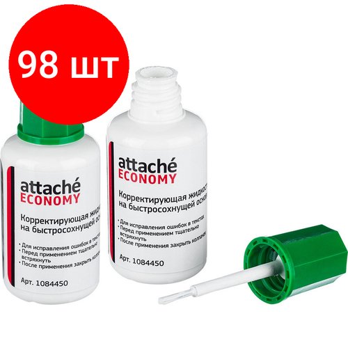 Комплект 98 штук, Корректирующая жидкость 16г Attache Economy быстросохнущая основа кисточка