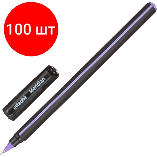 Комплект 100 штук, Ручка шариковая неавтомат. Attache Meridian, 0.35мм, масл, черн-фиол. к
