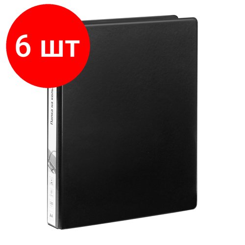 Комплект 6 шт, Папка на 4 кольцах OfficeSpace, панорама, А4, 35мм, ПВХ, черная