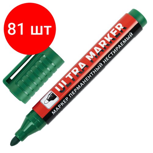 Комплект 81 шт, Маркер перманентный ULTRA MARKER, зеленый, 3.5 мм, с клипом, BRAUBERG, 152207