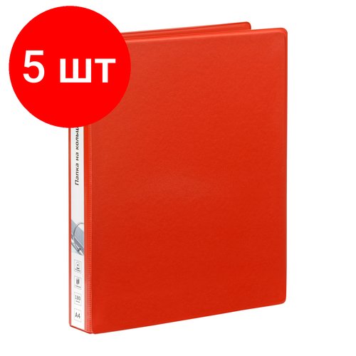 Комплект 5 шт, Папка на 4 кольцах OfficeSpace, панорама, А4, 35мм, ПВХ, красная