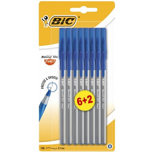 Ручки шариковые с грипом BIC 'Round Stic Exact', набор 6+2 шт, синие, линия письма 0,28 мм, блистер, 932862 В комплекте: 1шт.