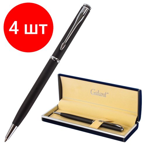 Комплект 4 шт, Ручка подарочная шариковая GALANT 'Arrow Chrome Grey', корпус серый, хромированные детали, пишущий узел 0.7 мм, синяя, 140652