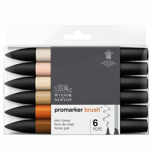 Набор маркеров-кистей худож двухсторонние Winsor&Newton 'PromarkerBrush', спиртовые, скошенный/кисть, цв 6 (оттенки кожи)