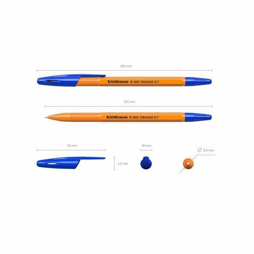 Ручка шариковая неавтоматическая ErichKrause R-301 Orange Stick синяя толщина линии 0.35 мм, 1442228