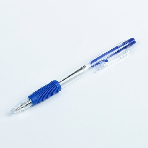 Ручка шариковая, автоматическая, 0.5 мм, стержень синий, корпус прозрачный с резиновым держателем(50 шт.)