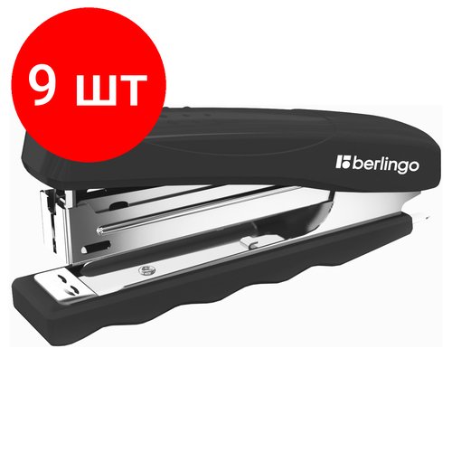 Комплект 9 шт, Степлер №10 Berlingo 'Comfort' до 16л, пластиковый корпус, черный